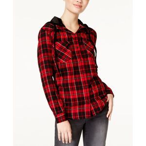 7 Sisters Juniors Velvet Hood Plaid Shirt